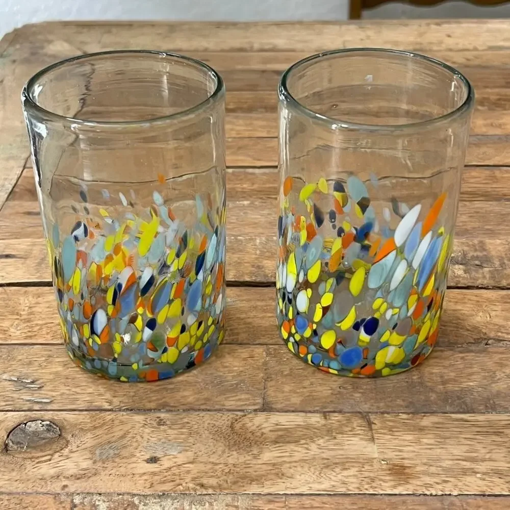 Hand Blown Art Glass Drinking Glass Tumbler Set of 2 5